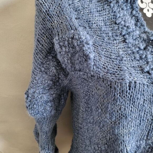 AMANO CHUNKY KNIT Dusty BLUE WOOL CARDIGAN BUTTON SIZE S/M - Picture 6 of 13